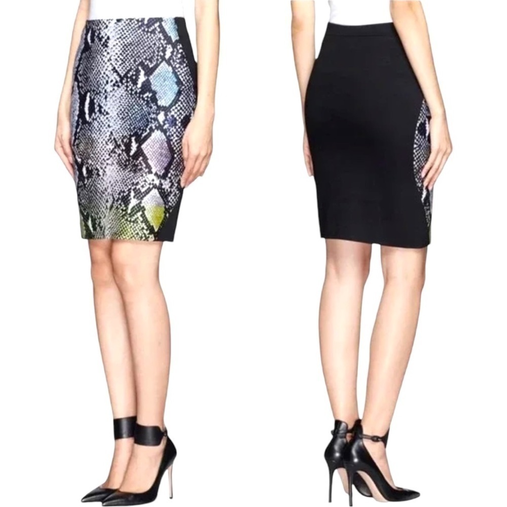 DIANE von FURSTENBERG Black Python Print Wool & Silk Mae Mikado Pencil Skirt 4